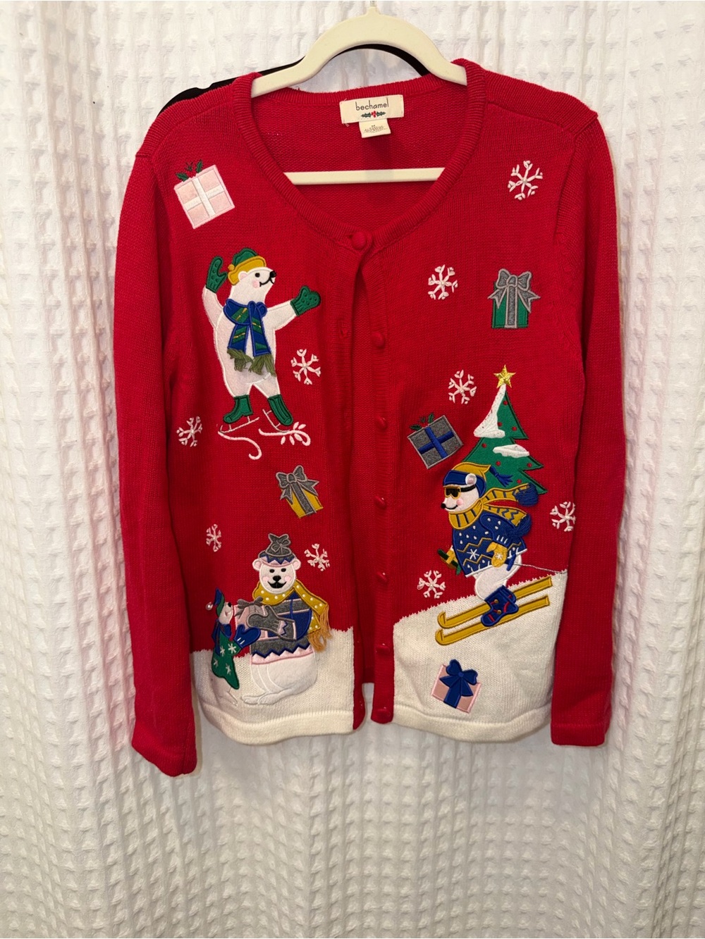 Bechamel Red Holiday Embroidered Button-Front Cardigan